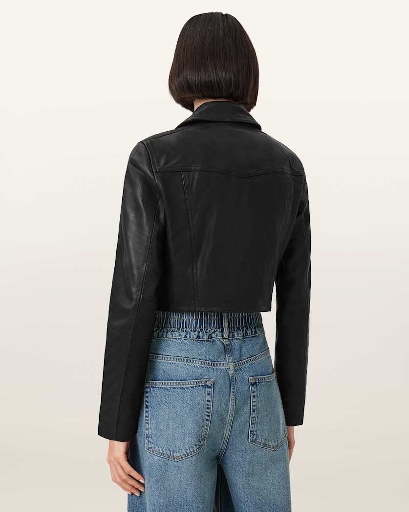 Elora Cropped Slim Leather Biker Jacket