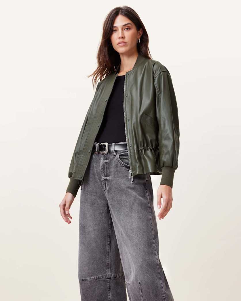 Sofi Drawstring Leather Bomber Jacket