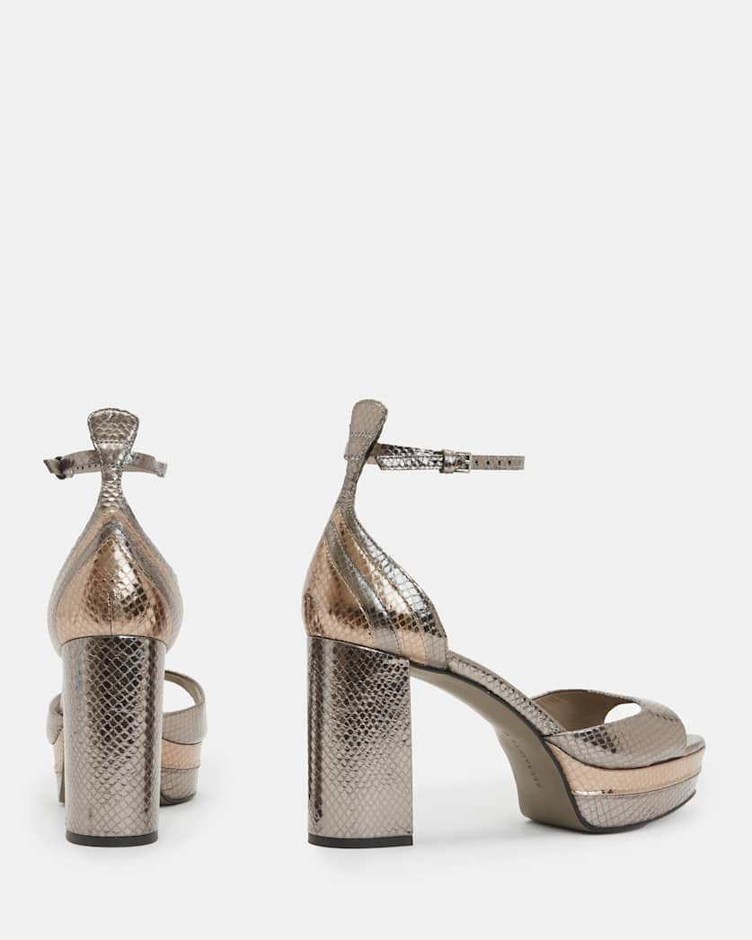 Tia Metallic Leather Open Platform Heels