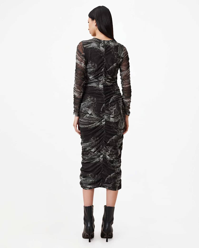 Keiko Mesh Gathered V-Neck Midi Dress