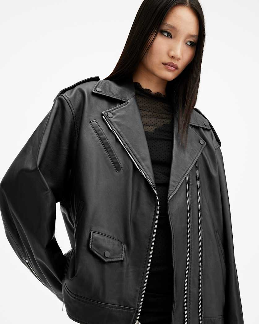 Daylen Oversized Leather Biker Jacket