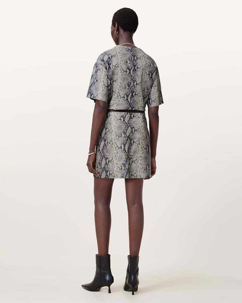Renai Foil Snake Print Suede Mini Skirt