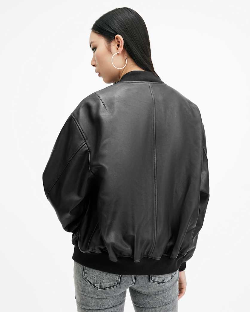 Belle Oversized Leather Bomber Jacket
