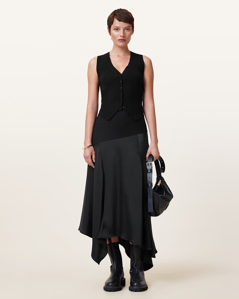 Pia Satin Asymmetric Maxi Skirt