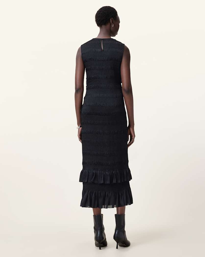 Nyla Sleeveless Shirred Midi Dress