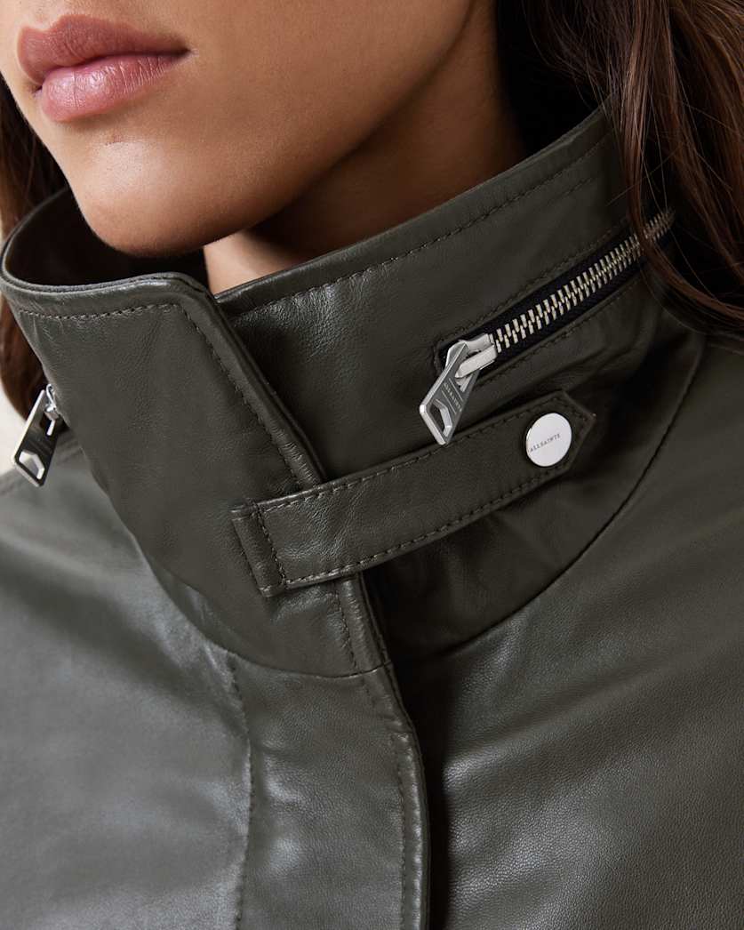 Clay Funnel Neck Cropped Leather Jacket