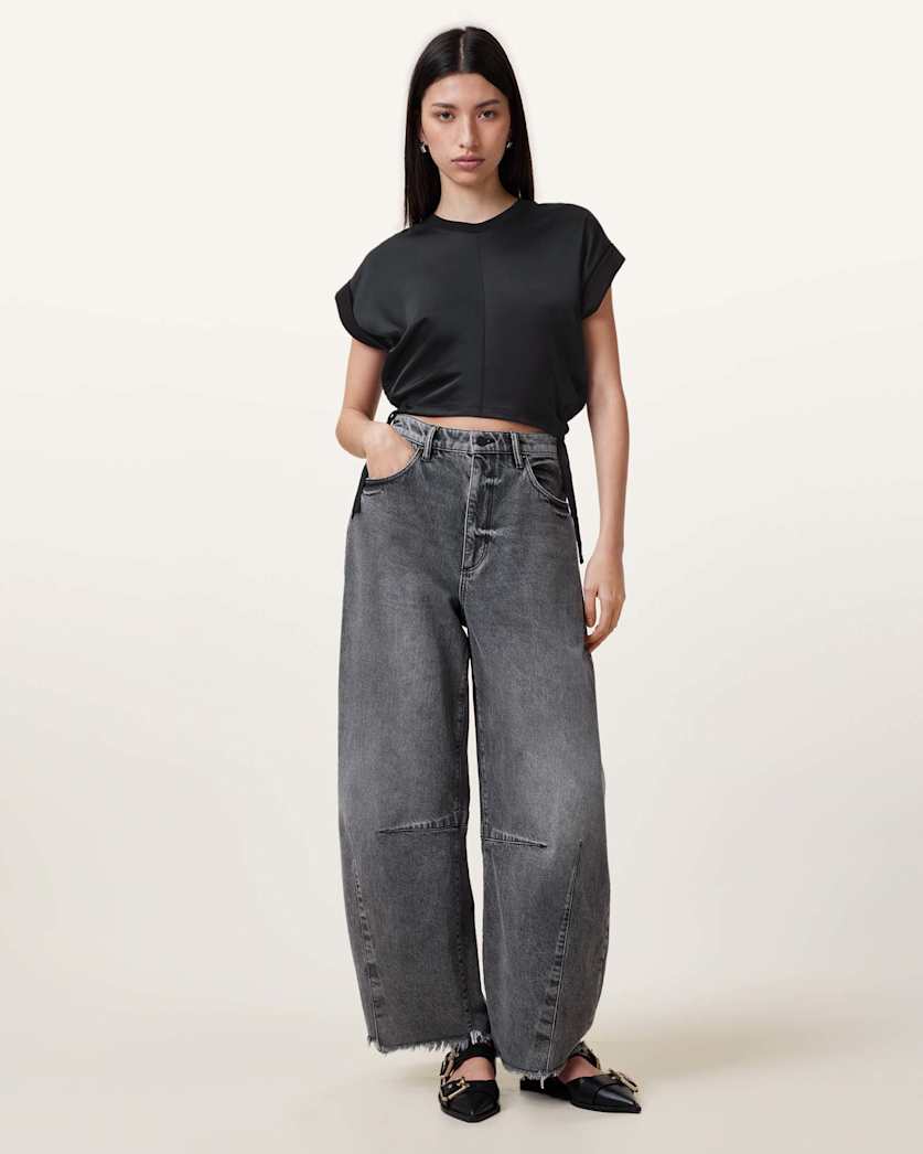 Mira Cropped Satin Drawcord T-Shirt