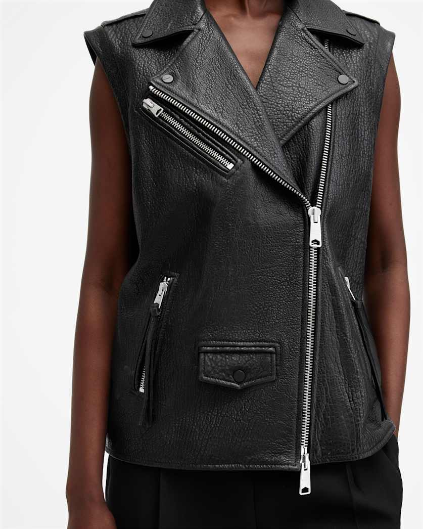 Billie Relaxed Fit Leather Biker Gilet