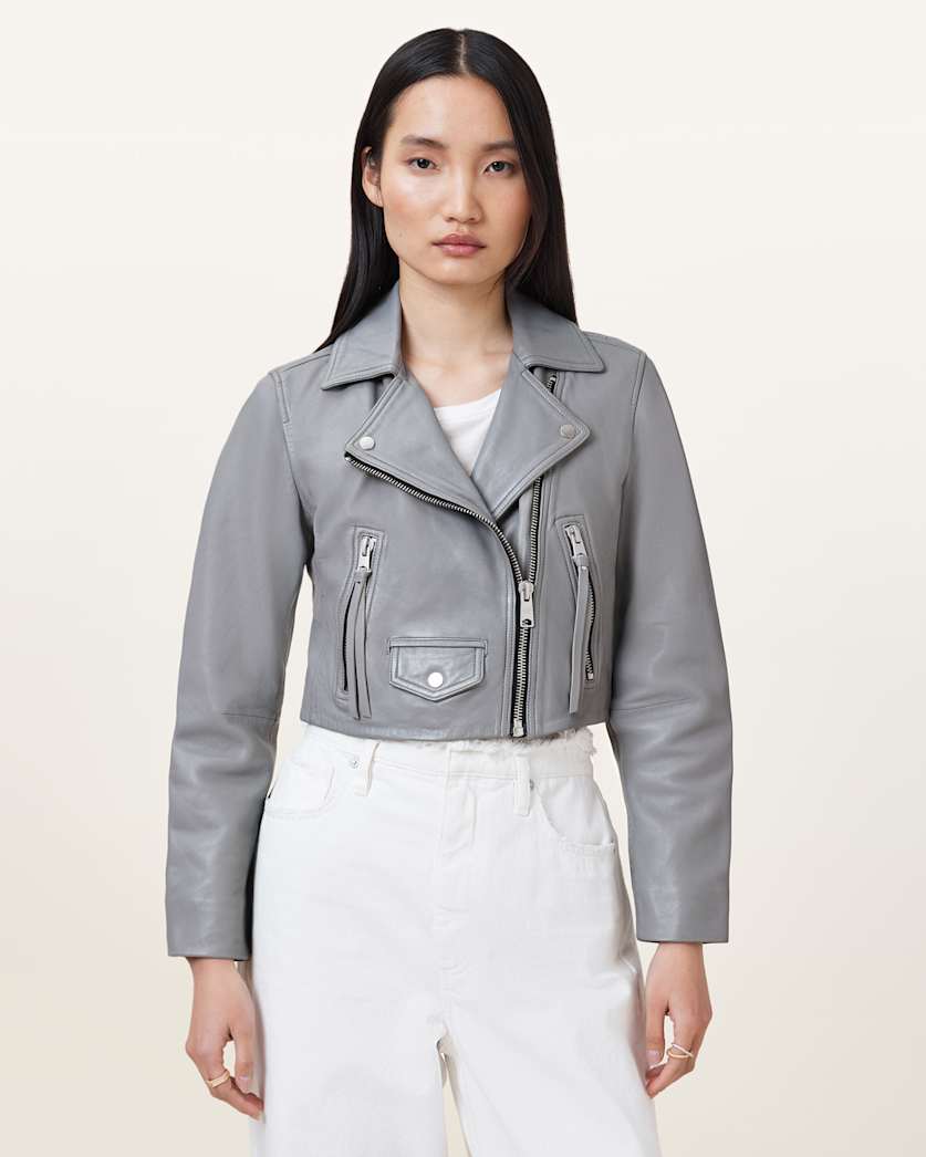 Elora Cropped Slim Leather Biker Jacket