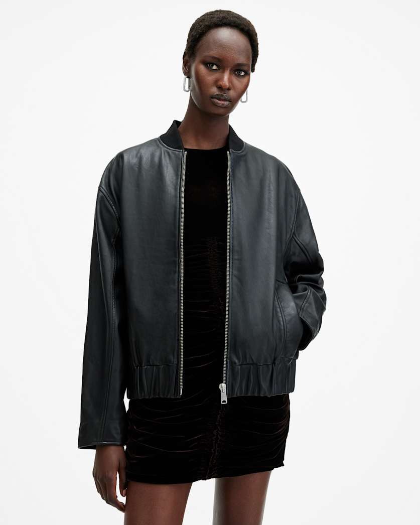 Yara Relaxed Fit Leather Bomber Jacket