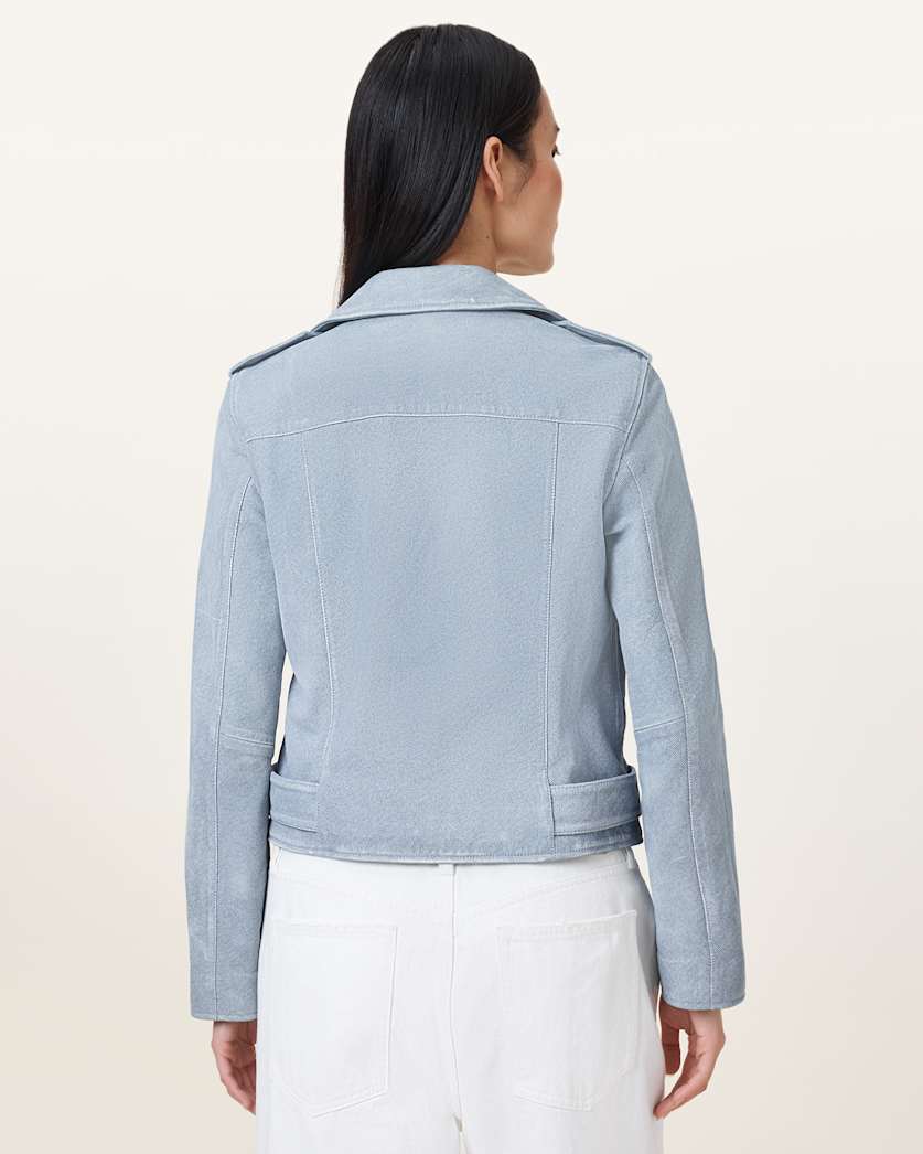 Balfern Denim-Effect Leather Biker Jacket