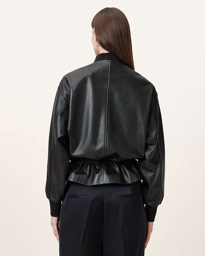 Sofi Drawstring Leather Bomber Jacket