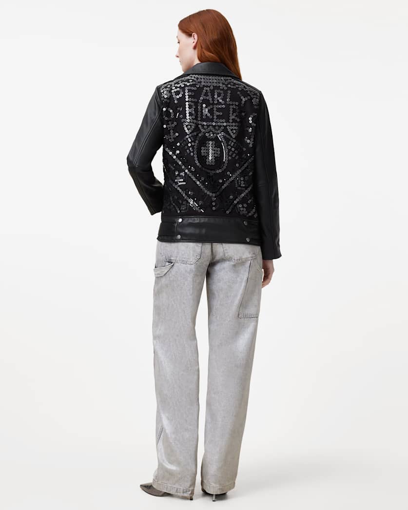 Billie Pearl Embellished Leather Biker Jacket