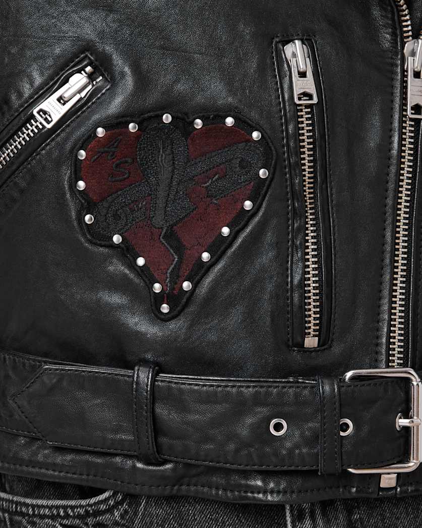 College Relaxed Fit Leather Biker Jacket