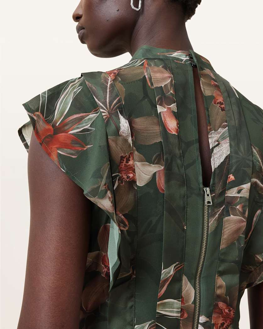 Fleur Printed Asymmetric Mini Dress