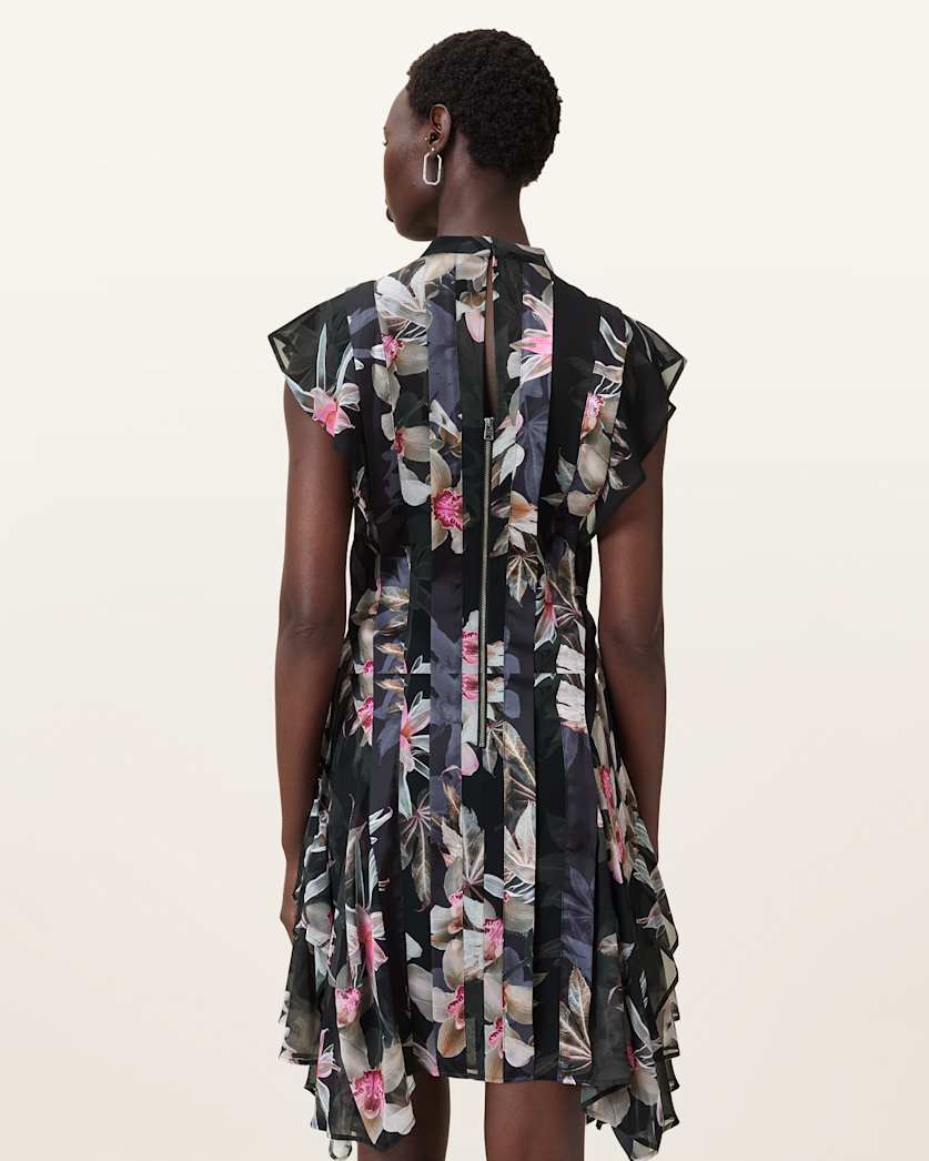 Fleur Printed Asymmetric Mini Dress