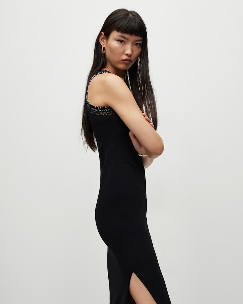 Mako Embroidered Crochet Trim Midi Dress