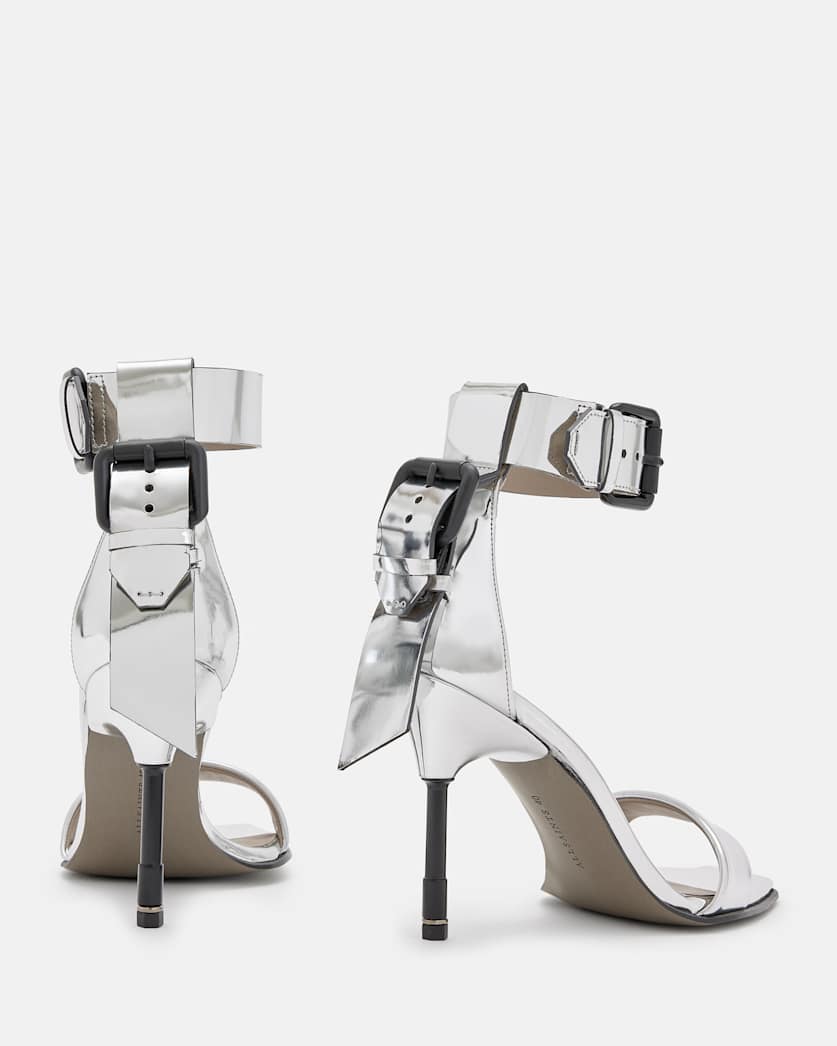 Noir Metallic Leather High Heel Sandals