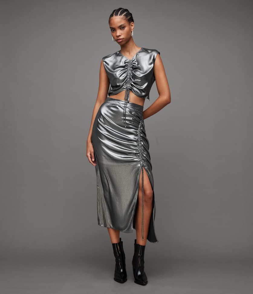 Carla Gathered Metallic Matching Co-Ord  large