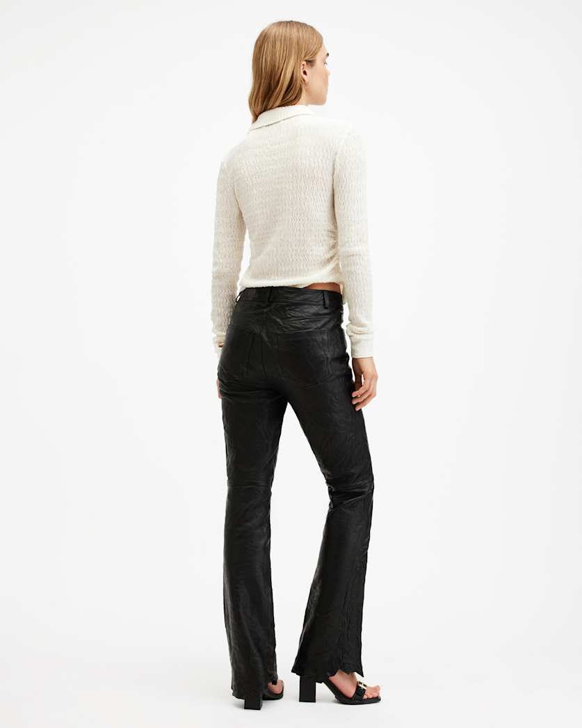 Pearson Slim Fit Raw Hem Leather Trousers