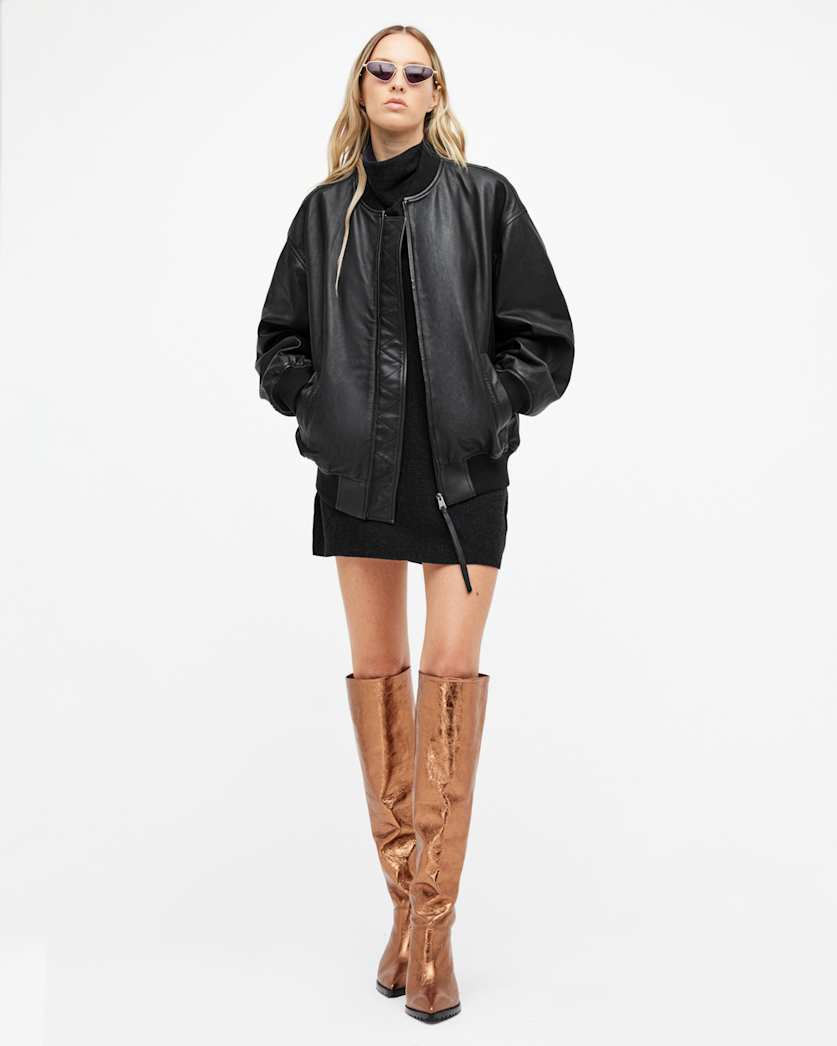 Belle Oversized Leather Bomber Jacket