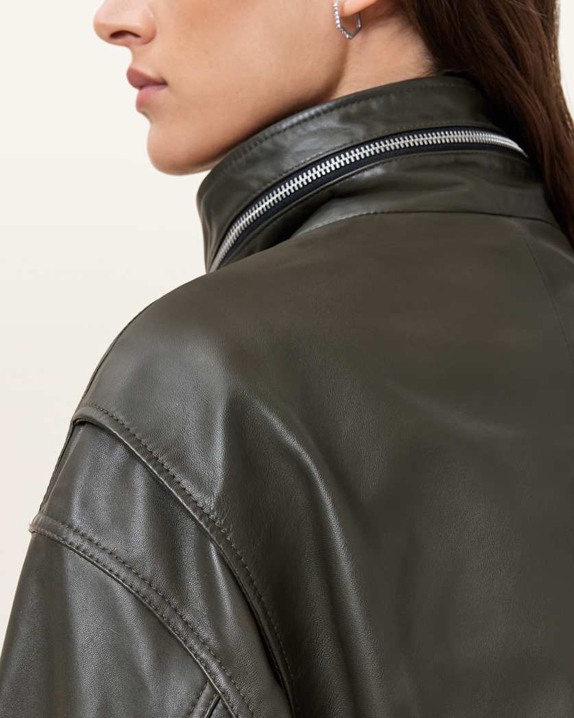 Clay Funnel Neck Cropped Leather Jacket