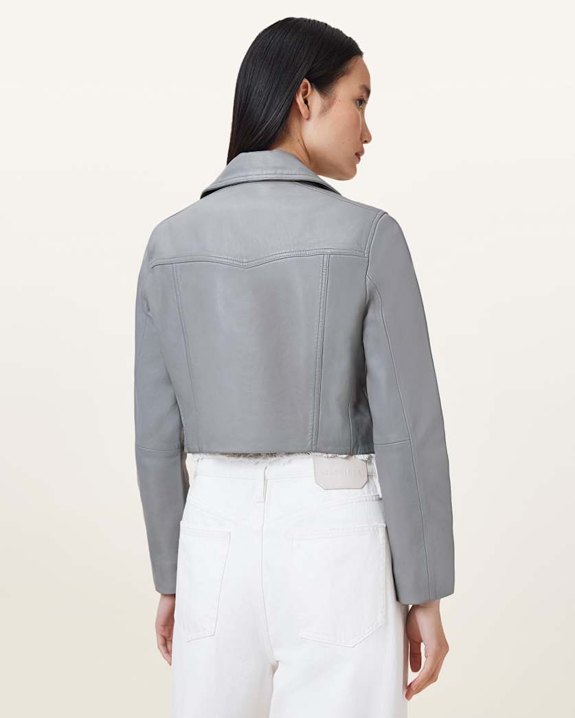 Elora Cropped Slim Leather Biker Jacket