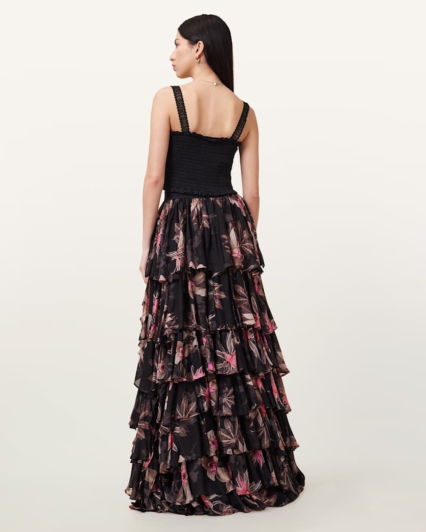 Cavarly Floral Print Maxi Skirt