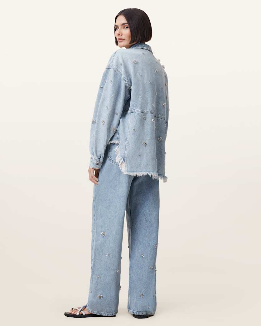 Blake Embellished Wide Leg Denim Jeans