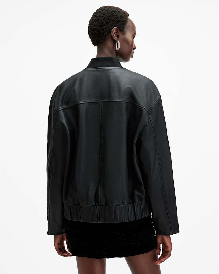 Yara Relaxed Fit Leather Bomber Jacket
