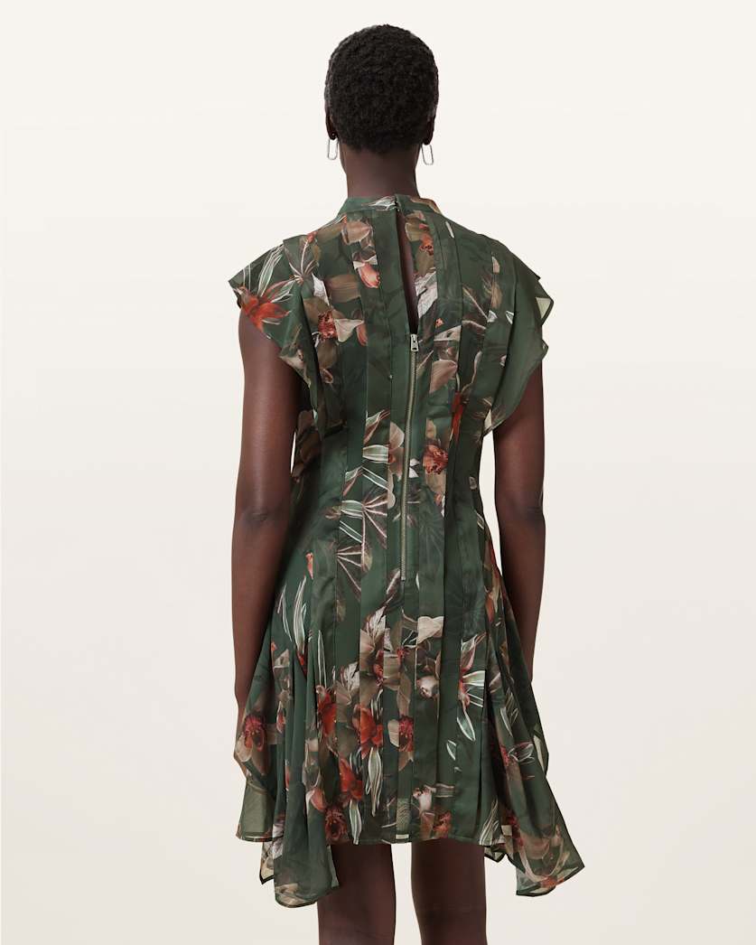 Fleur Printed Asymmetric Mini Dress