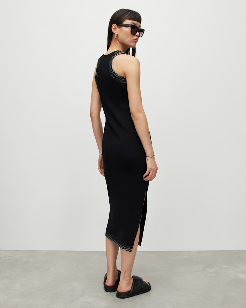 Mako Embroidered Crochet Trim Midi Dress