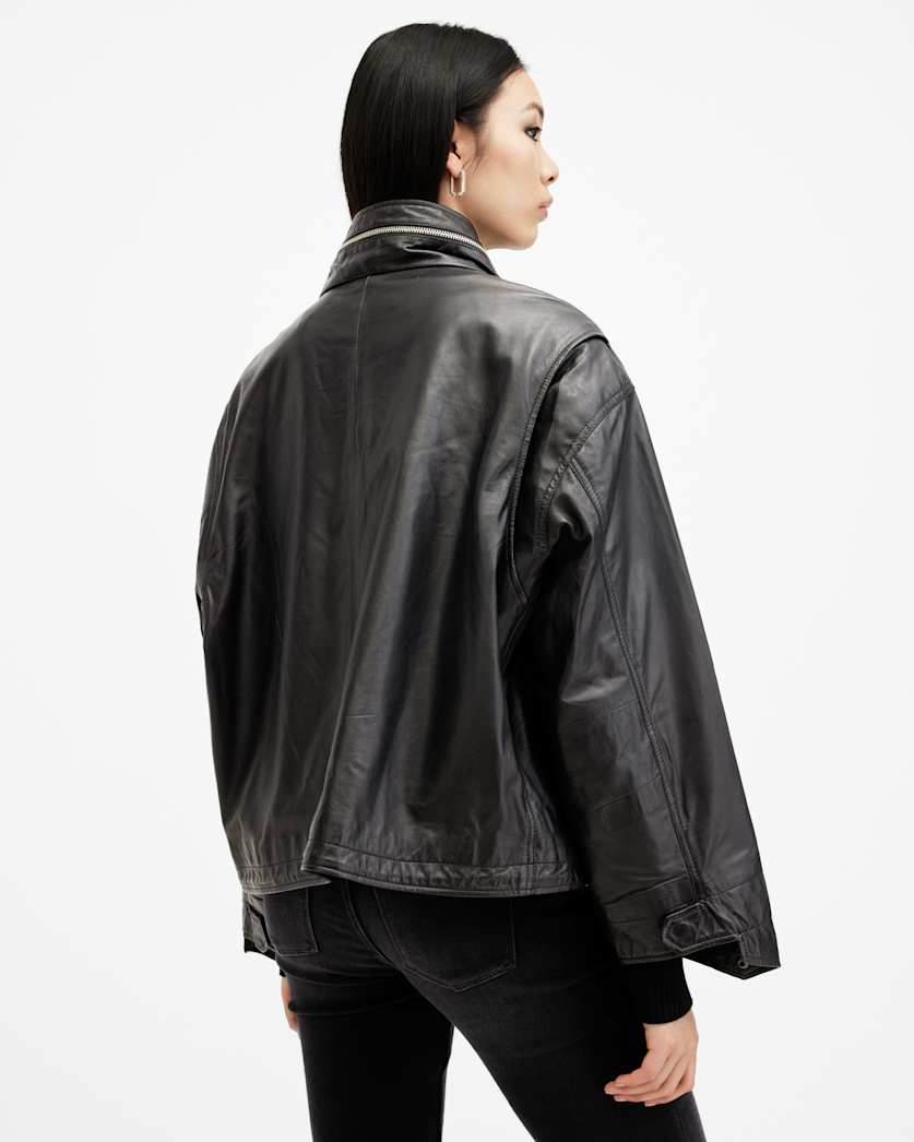 Clay Funnel Neck Cropped Leather Jacket