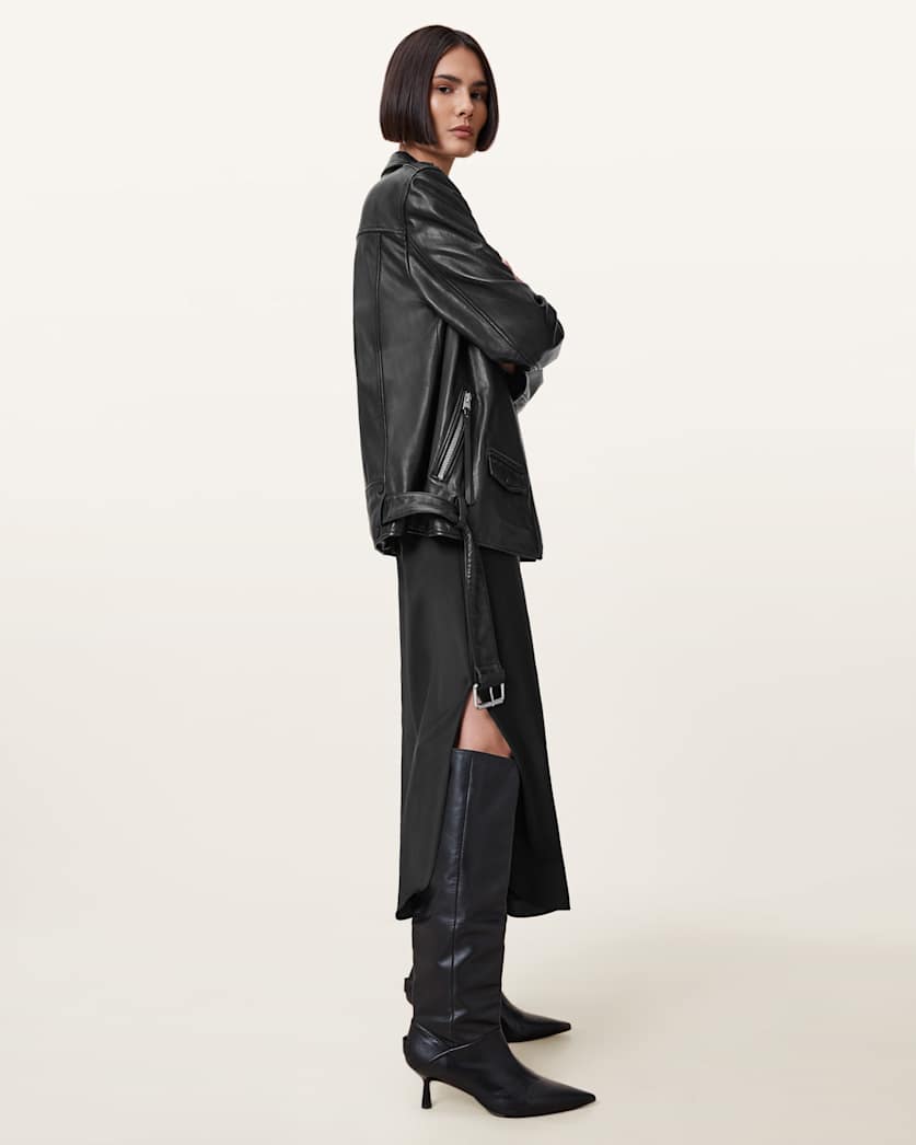 Billie Relaxed Fit Leather Biker Jacket