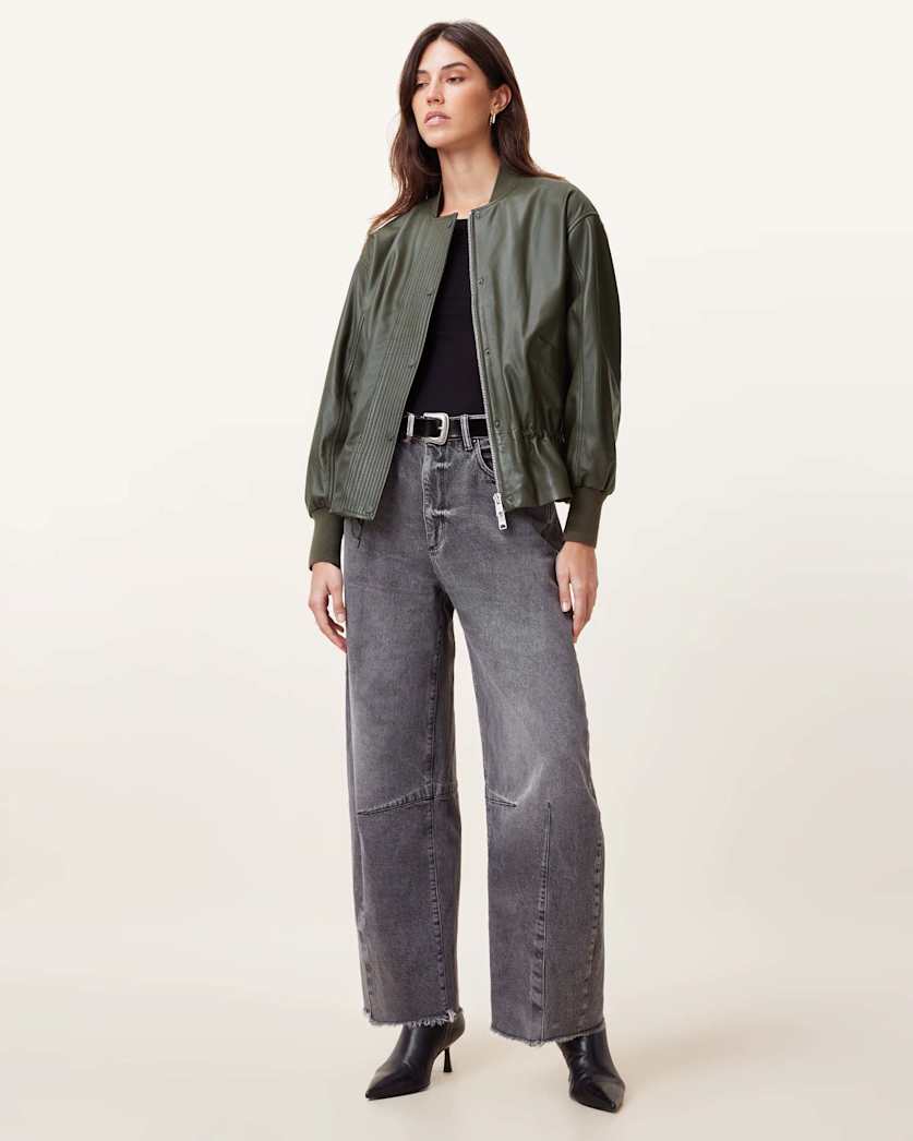 Sofi Drawstring Leather Bomber Jacket