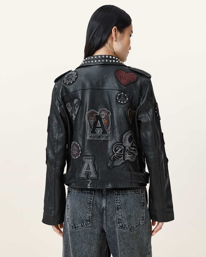 College Relaxed Fit Leather Biker Jacket