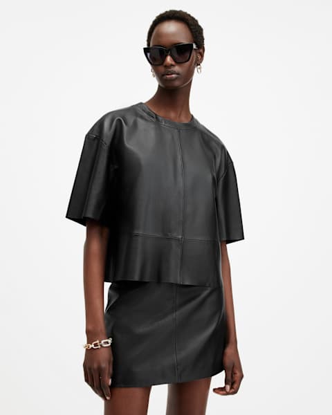 Renai Short Sleeve Leather T-Shirt  large