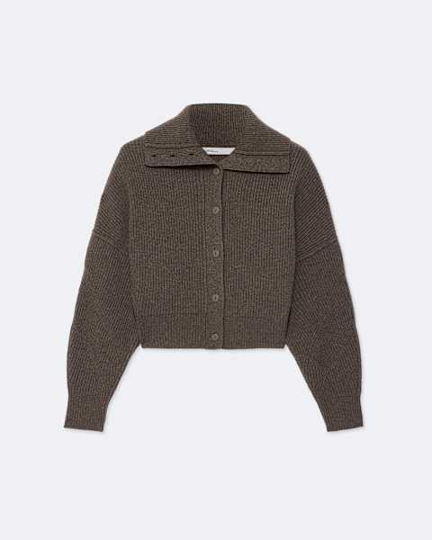 Caron Cropped Merino Wool Cardigan  large