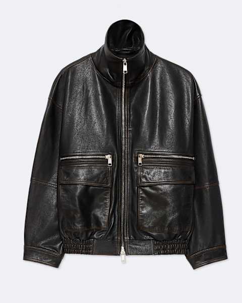 Elisa Leather Bomber Jacket  large