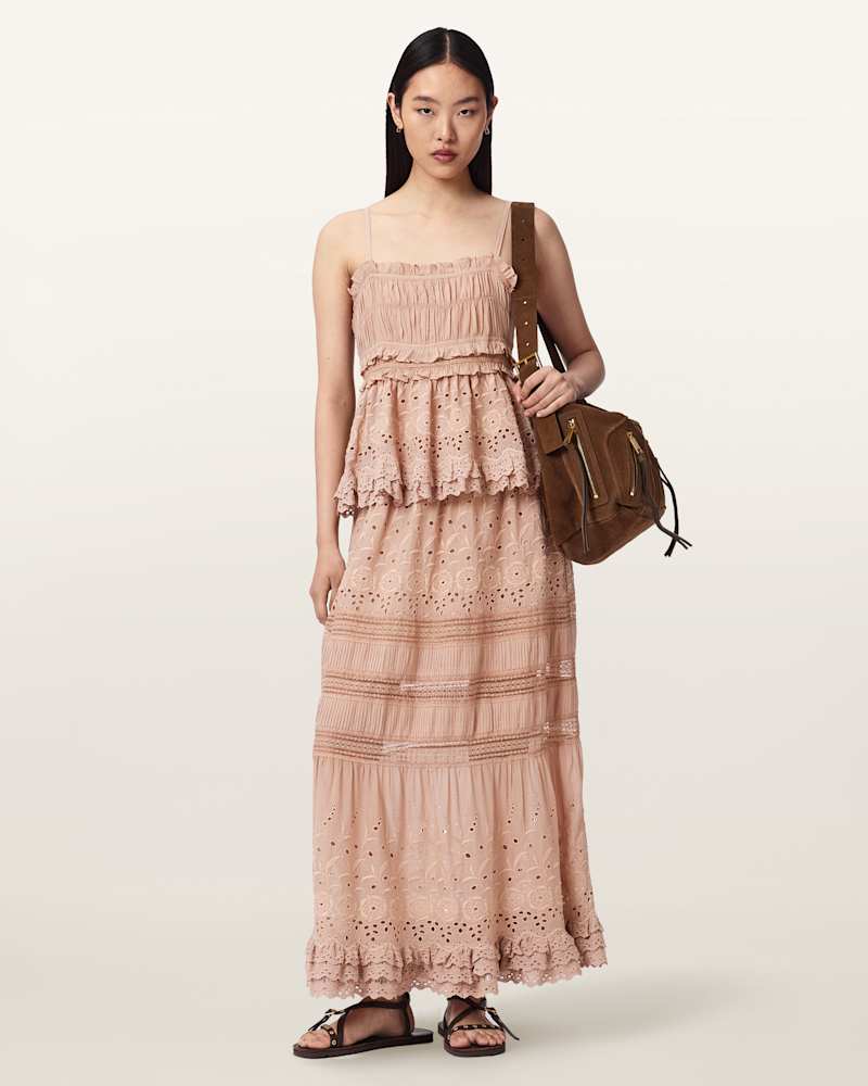 Camille Embroidered Tiered Maxi Skirt