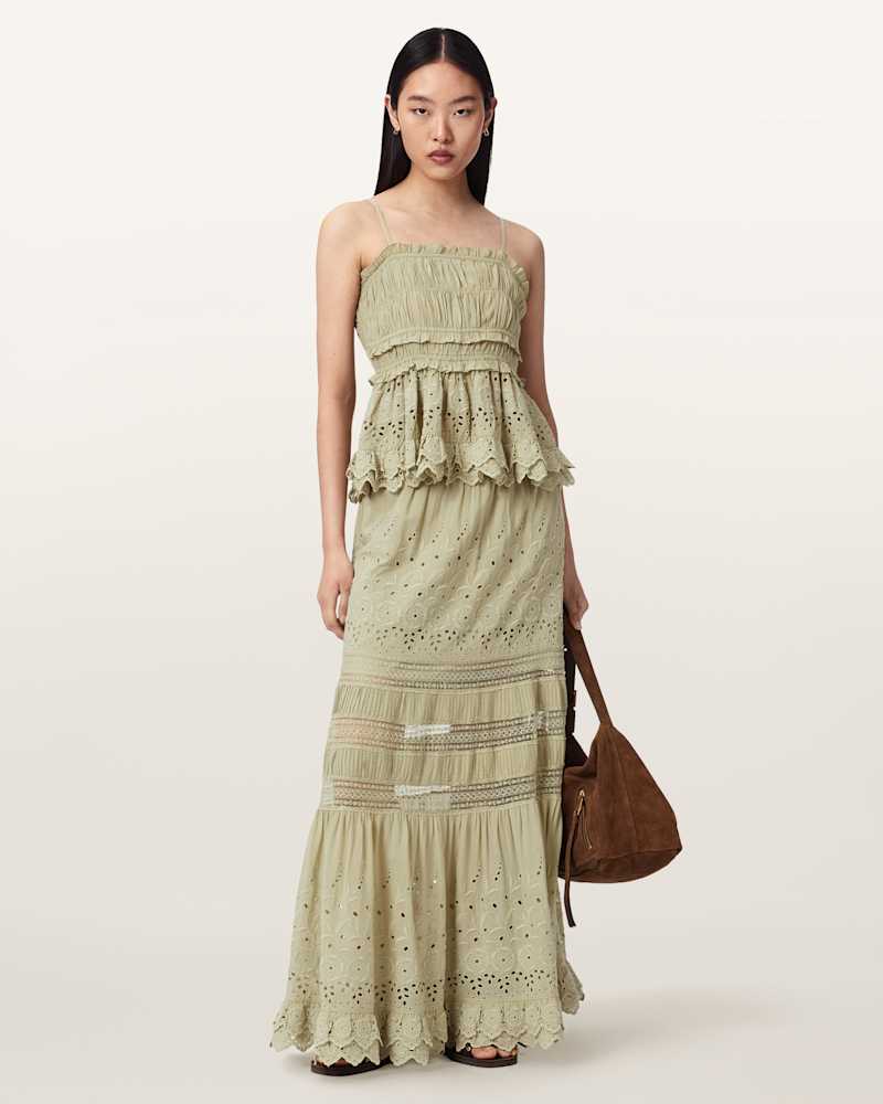 Camille Embroidered Tiered Maxi Skirt