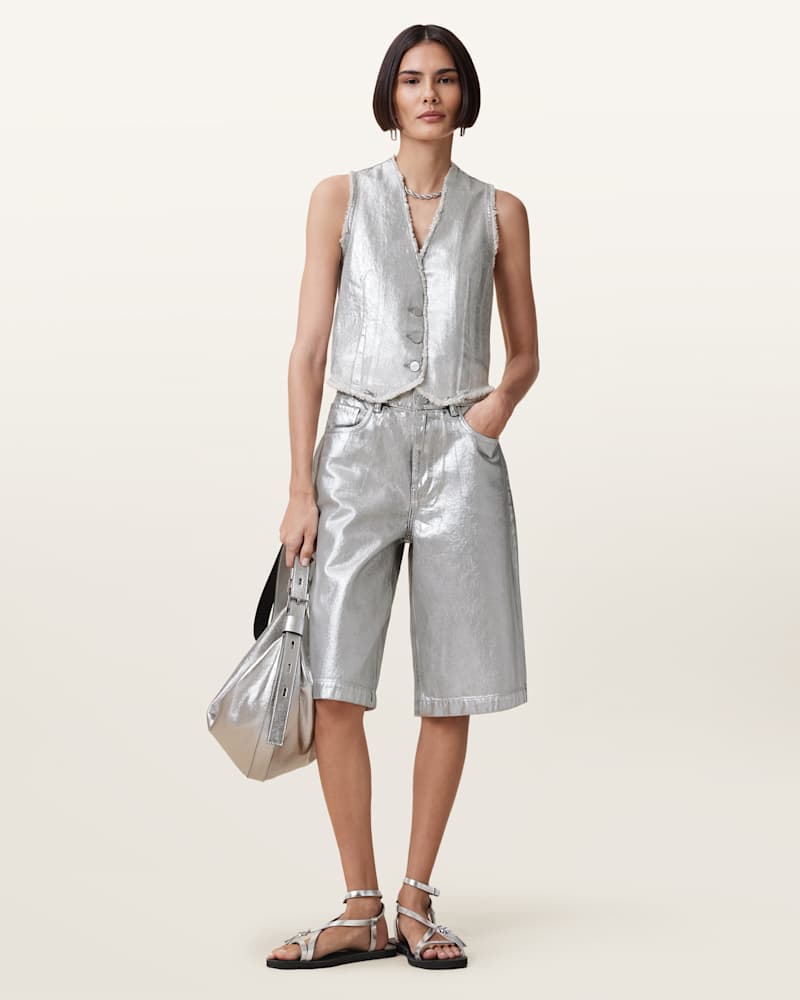 Andrea Metallic Silver Waistcoat