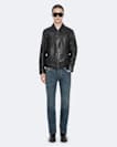 Alkan Zip Up Two Tone Leather Jacket