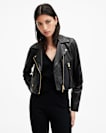 Elora Cropped Slim Leather Biker Jacket