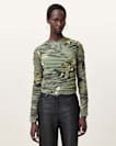 Hanako Print Mesh Wrap Top