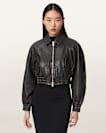 Anouk Cropped Leather Bomber Jacket