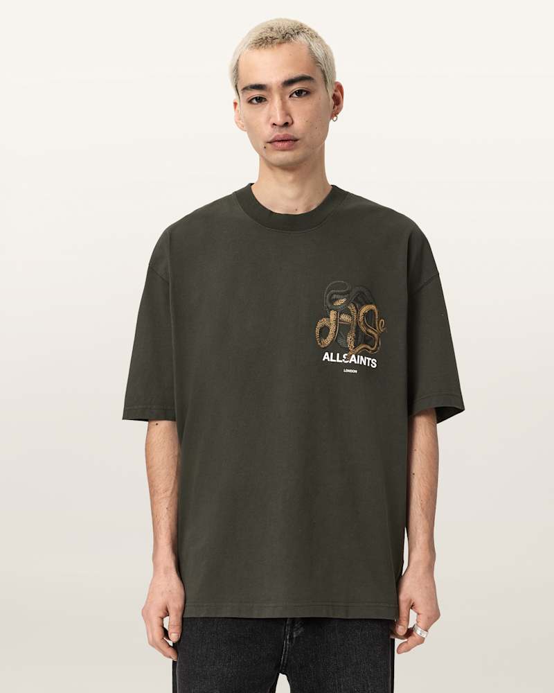 Reticulate Oversized Graphic Snake Print T-Shirt