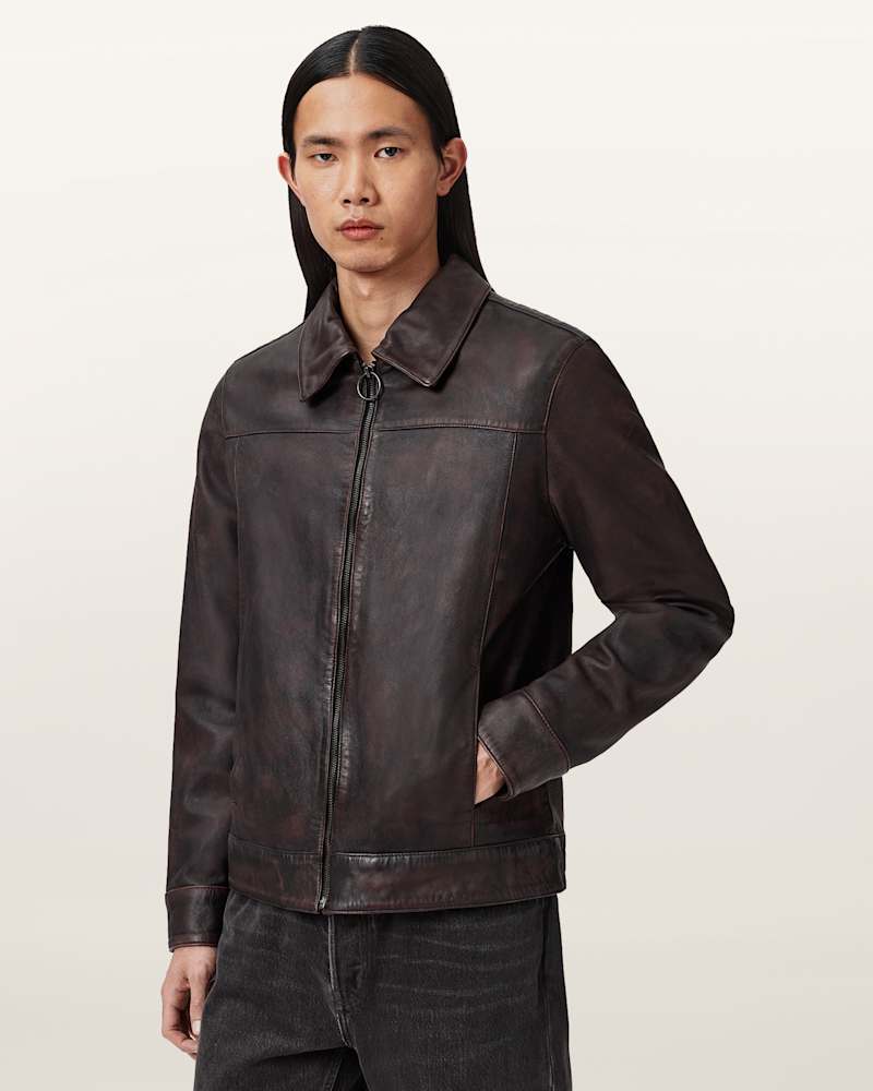 Alkan Zip Up Two Tone Leather Jacket 