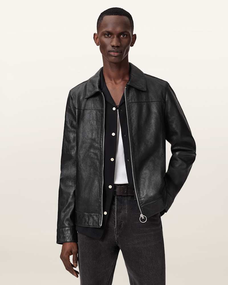 Alkan Zip Up Two Tone Leather Jacket 