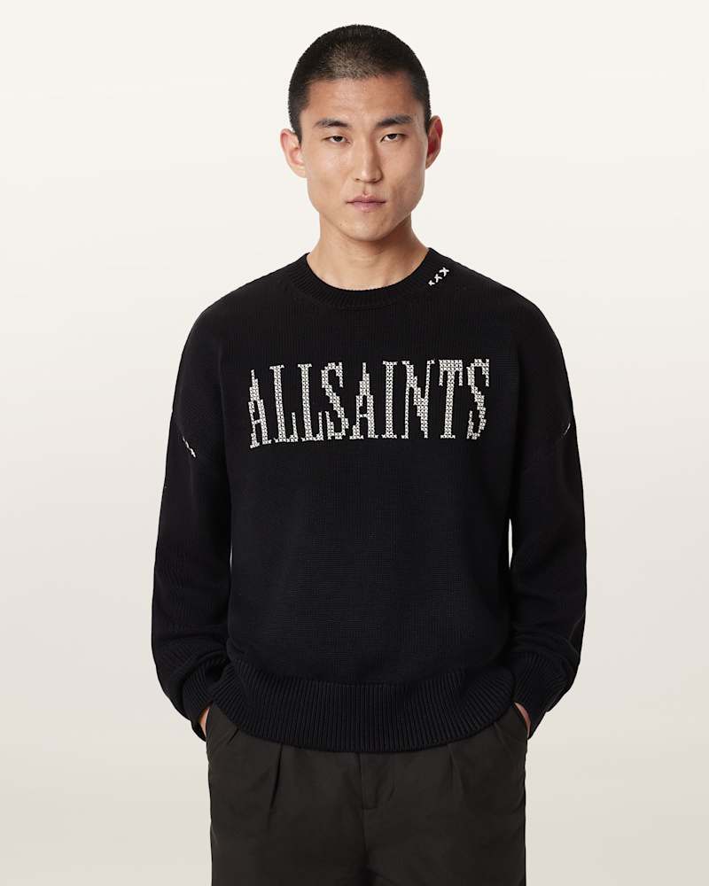 Crossed Oversized Crew Neck Embroidered Jumper